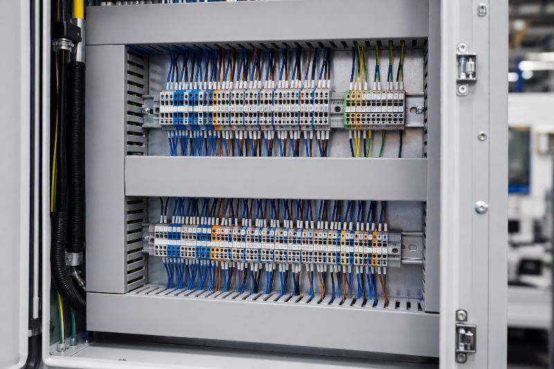 bornes para automação industrial em painel elétrico organizado