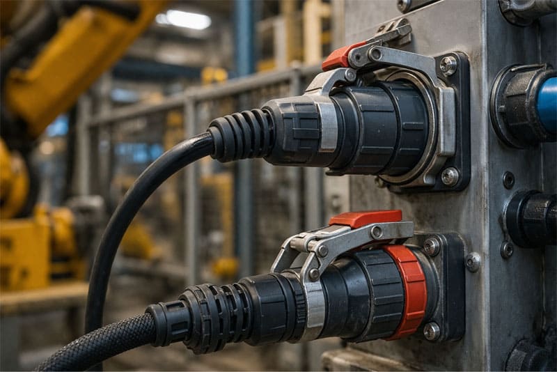 Conectores industriais com trava mecânica